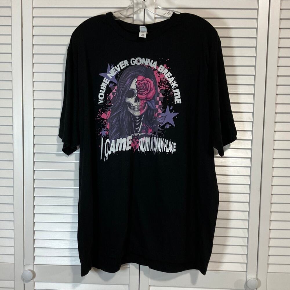 Lane Seven Black Goth Skull Rose Graphic Cotton T-shirt Unisex 2XL